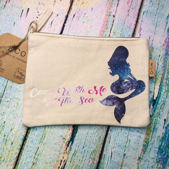 Mermaid Ocean Fun! Tropical Beach Arial Make Up Bag Pouch ECO Recycled Cotton - Picture 3 of 9